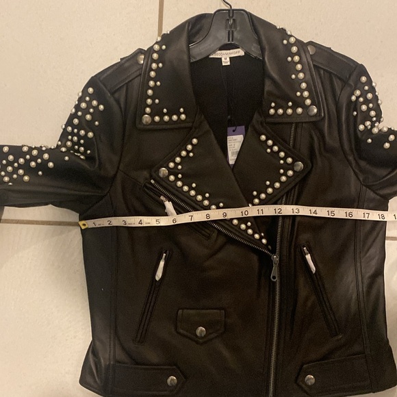 NWT Rebecca Minkoff WES MOTO leather jacket with pearls Black Medium - Picture 10 of 10